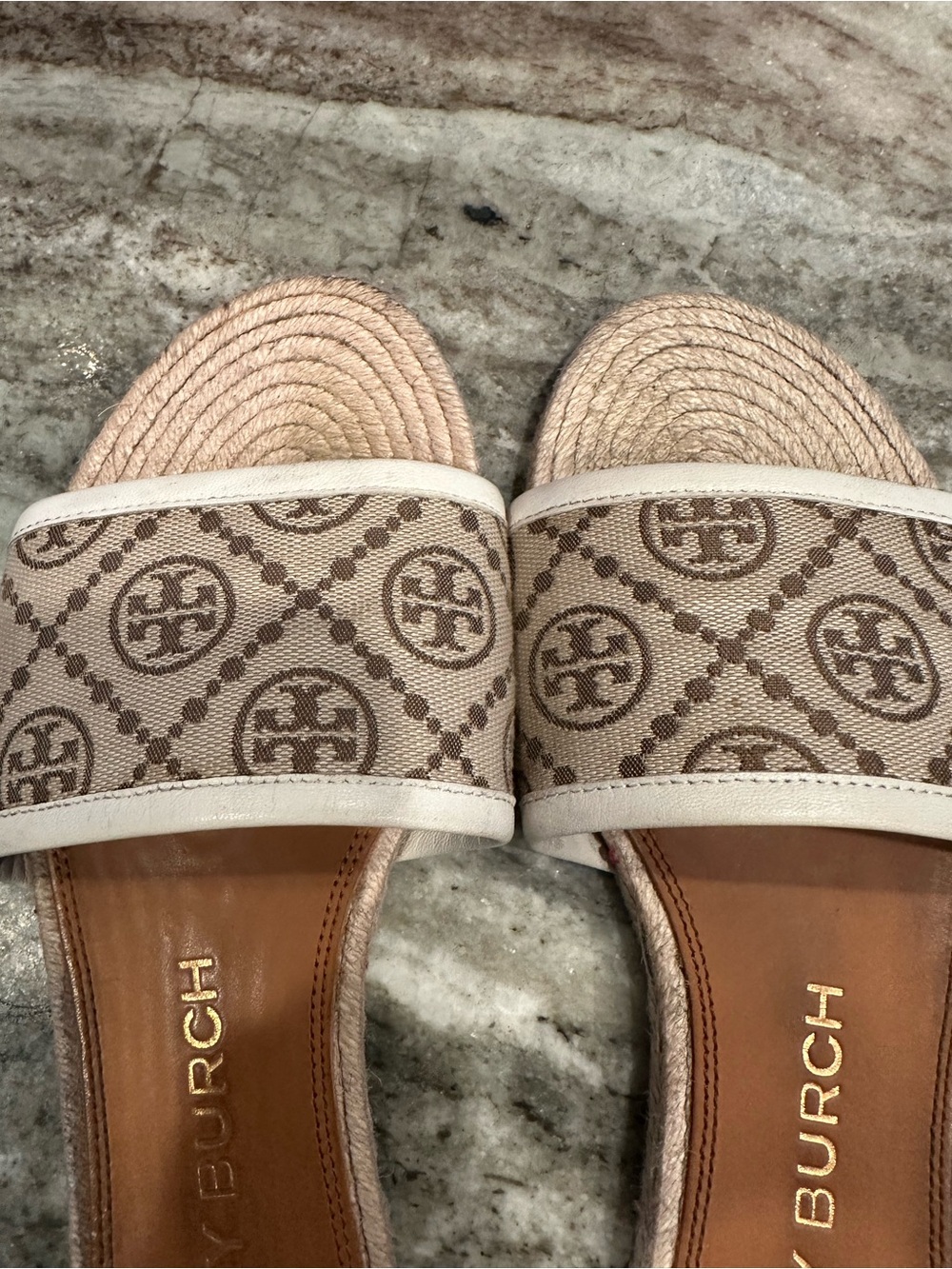Tory Burch T Monogram Espadrille Slide Hazel Jacquard Nappa Leather Size 8 - Picture 7 of 8